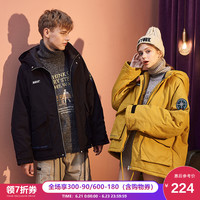 唐狮 TONLION情侣装棉衣2019冬季新款工装棉袄男中长款宽松连帽棉服外套潮