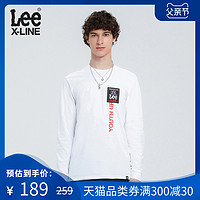 LeeXLINE白色印花纯棉圆领长袖T恤男上衣2020新款潮L410043RXK14