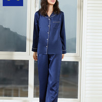 GU极优女装缎纹睡衣2020春季新款明线镶边复古家居服服套装321578