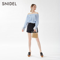 SNIDEL春夏 简约复古流苏做旧口袋水洗棉牛仔短裤热裤SWFP181173