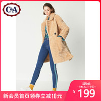 西雅衣家 C&A女式仿皮草翻领大衣 秋冬加厚保暖中长款外套CA200199509