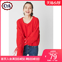 西雅衣家 C&A彩色雪尼尔系带蝴蝶结毛衣女 冬季圆领针织上衣 CA200211415
