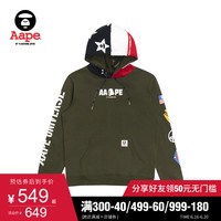 Aape男装秋冬猿颜字母袖部徽章印花拼接连帽加绒卫衣3470XXB