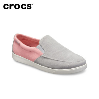 crocs拼色帆布鞋女卡骆驰英伦风休闲透气一脚蹬低帮懒人鞋204929