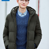 真维斯棉服男冬装男士修身加厚纯色连帽棉衣爸爸棉袄外套