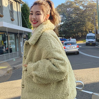 韩都衣舍2019冬新款韩版宽松版型显高穿搭毛绒外套短款棉服女僥