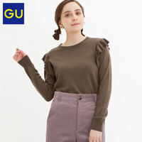 GU极优女装肩部花边针织衫2019秋冬新款简约百搭日系打底衫319393