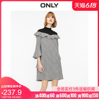 ONLY2020夏季新款千鸟格荷叶边针织拼接宽松连衣裙女|120107521