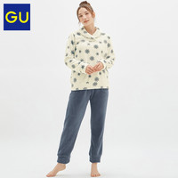 GU 极优 女士珊瑚绒月牙领长袖家居服套装GU321325000
