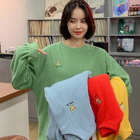 韩都衣舍2020装新款上衣女宽松假两件刺绣生肖鼠圆领卫衣JZ12757