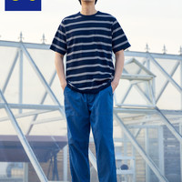 GU极优男装腰部罗纹牛仔九分裤水洗产品时尚潮流抽绳松紧裤323403