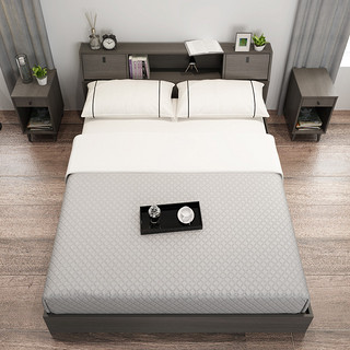 择木宜居 现代简约实木排骨架床1.2 1.5 1.8米储物双人卧室床