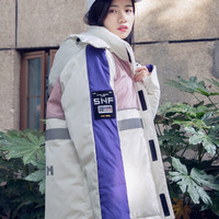 雪中飞 SNOWFLYING2020秋冬新款男女同款拼接撞色反光印花工装羽绒服学生潮