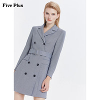 5+FIVE PLUS 新款女装千鸟格子连衣裙女双排扣西装式系带