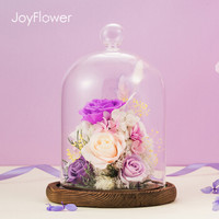 JoyFlower进口永生花玻璃罩礼盒鲜花速递玫瑰花圣诞节毕业生日礼物康乃馨满天星送女生朋友闺蜜