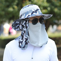 杜森纳(DUSENNA)防晒帽子男遮阳帽夏户外钓鱼帽沙滩渔夫帽太阳帽 男士遮面遮阳帽 浅蓝迷彩