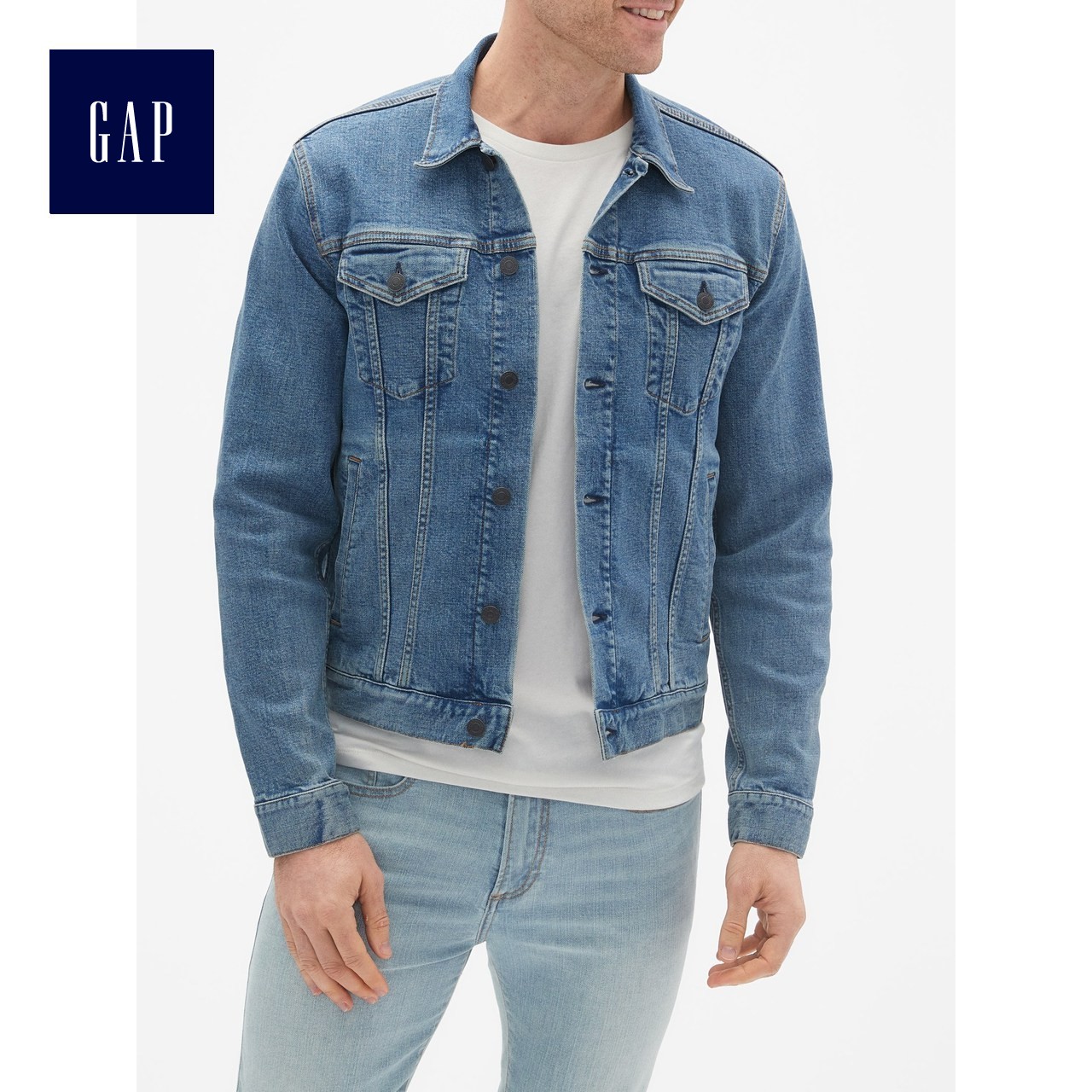 gap男装潮流牛仔外套444465 e 流行上衣男士休闲夹克 175/88a(xs)