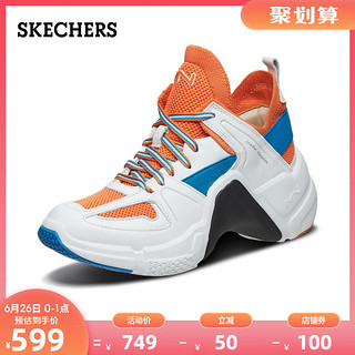 Skechers斯凯奇女鞋新品撞色拼接复古厚底松糕运动鞋休闲鞋 68895 35.5 白色/粉红色/WPK