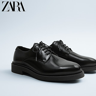 ZARA新款 男鞋 黑色商务正装基本款复古牛皮革真皮鞋 15441002040 43 (275/97) 黑色