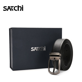 沙驰 SATCHI皮带男真皮针扣时尚休闲男士腰带青年头层纯牛皮裤带潮年轻人 【黑色扣头】精美礼盒包装 FD57674-2H 115cm