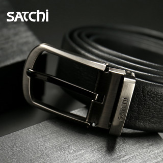 沙驰 SATCHI皮带男真皮针扣时尚休闲男士腰带青年头层纯牛皮裤带潮年轻人 【黑色扣头】精美礼盒包装 FD57674-2H 115cm