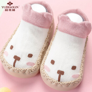 俞兆林（YUZHAOLIN）婴儿鞋袜 宝宝防滑地板袜儿童家居室内学步袜套2双装 粉色兔子+灰色小鹿 13CM