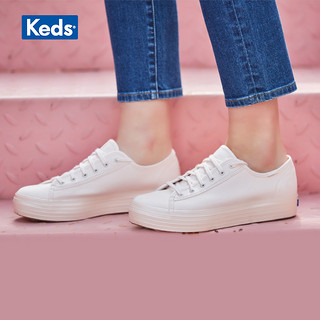 Keds旗舰店粉嫩少女休闲鞋厚底帆布鞋粉色松糕板鞋单鞋WF58066 37 粉红色