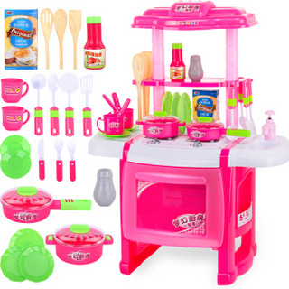 糖米（Temi ）粉色餐台+22配件 儿童过家家厨房玩具套装煮饭做饭仿真餐具模型 男女孩3-6岁玩具 礼盒装