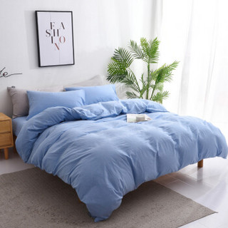 居逸生活 四件套纯棉针织棉条纹 1.8米床纯棉水洗素色四件套 床单款蓝色