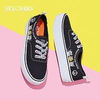 Skechers斯凯奇新款俏皮萌趣图案印花绑带板鞋女士帆布鞋33280 35.5 黑色/BLK