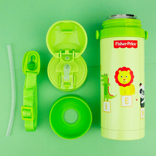 美国费雪婴儿童吸管杯 宝宝学饮杯背带水壶喝水训练杯子420ML 绿色