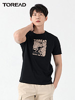 探路者男修身短袖T恤新款韩版印花棉感体恤户外休闲登山徒步半袖