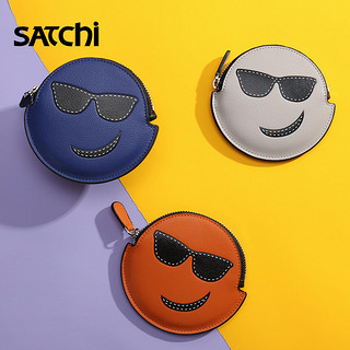 SATCHI 沙驰 钱包真皮表情包拉链包短款荷包Emoji零钱包多色可选 橙色