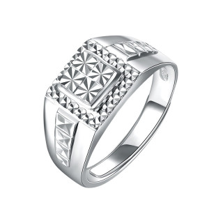 中国黄金pt950铂金戒指素影方形白金戒指男活圈男戒新款计价 国检标签