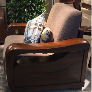 富庆源 红棕色实木单人沙发 b-0211