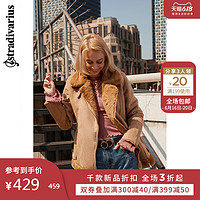 Stradivarius 仿皮毛一体双面骑士夹克女加厚外套新款05738401450 L 卡其色