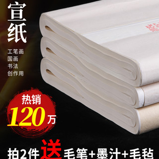 六品堂半生半熟宣纸100张书法专用纸作品纸国画工笔画初学者书法专用练习生宣纸熟宣纸写毛笔字四尺练字对开 加厚作品纸四尺单（69*138cm  100张） 生宣【适用于：国画写意画、山水泼墨画、书法作品用】