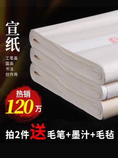 六品堂半生半熟宣纸100张书法专用纸作品纸国画工笔画初学者书法专用练习生宣纸熟宣纸写毛笔字四尺练字对开 加厚作品纸四尺单（69*138cm  100张） 生宣【适用于：国画写意画、山水泼墨画、书法作品用】