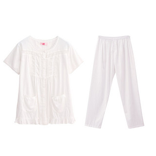 达尔丽夏季睡衣女薄款纯棉短袖蕾丝可外穿女士休闲居家服两件套装 XL 白色T871110-013
