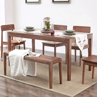 商品源氏木语全实木餐桌黑胡桃木餐桌椅组合简约现代餐台环保餐厅家具