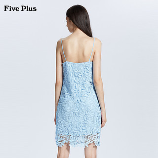 FIVE PLUS女装蕾丝连衣裙无袖V领短款吊带裙子气质镂空纯色 L 粉蓝630