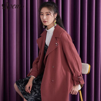 Roem秋冬流行大衣 女中长款毛呢外套修身时尚RCJW84903C 170/L 深粉色27