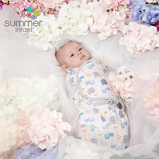 Summer Infant新生儿包被婴儿抱被襁褓包巾睡袋宝宝防惊跳纯棉薄 大号2件 灰色/圆点 80x60cm