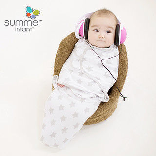 Summer Infant新生儿包被婴儿抱被襁褓包巾睡袋宝宝防惊跳纯棉薄 1大1小 圆点/灰色 80x60cm