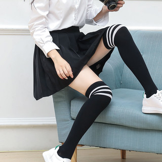 浪莎过膝袜子女长筒学院风可爱学生小腿袜韩版高筒日系中筒大腿袜 时尚韩板学院风过膝长筒袜 过膝袜/藏青1