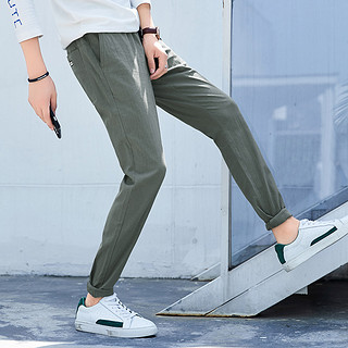 衣品天成2020春季新款男装休闲裤直筒修身男士潮流韩版运动长裤子 XL 绿色
