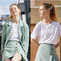 Vero Moda2020春夏原宿外套ins复古减龄时尚两件套清纯职业套装女 XL C51蓝浪绿色裙子
