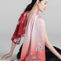 上海故事旗舰店桑蚕丝防晒丝巾女百搭披肩春夏季薄款长条真丝围巾 水墨丹青A-丁香紫【送礼盒】