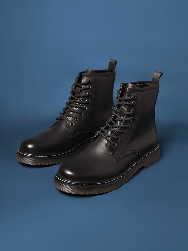 商品belle/百丽冬季打蜡牛皮革系带马丁靴男皮靴绒里皮靴保暖12465dd8