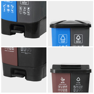 ABEPC脚踏垃圾分类环卫垃圾桶大号桶可回收双桶脚踩家用厨余68升带盖 蓝加灰(可回收和其他) 图标可定制